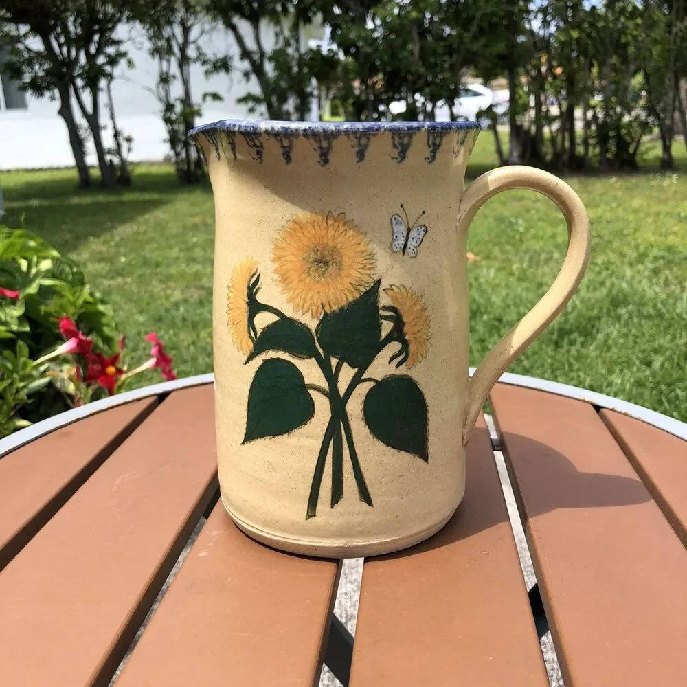VTG 1996 Nancy Anderson Pennsylvania Pottery Sunflower Pitcher Signed USA
